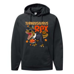 Turkey Saurus Rex Thanksgiving Dinosaur Turkey Performance Fleece Hoodie