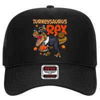 Turkey Saurus Rex Thanksgiving Dinosaur Turkey High Crown Mesh Back Trucker Hat