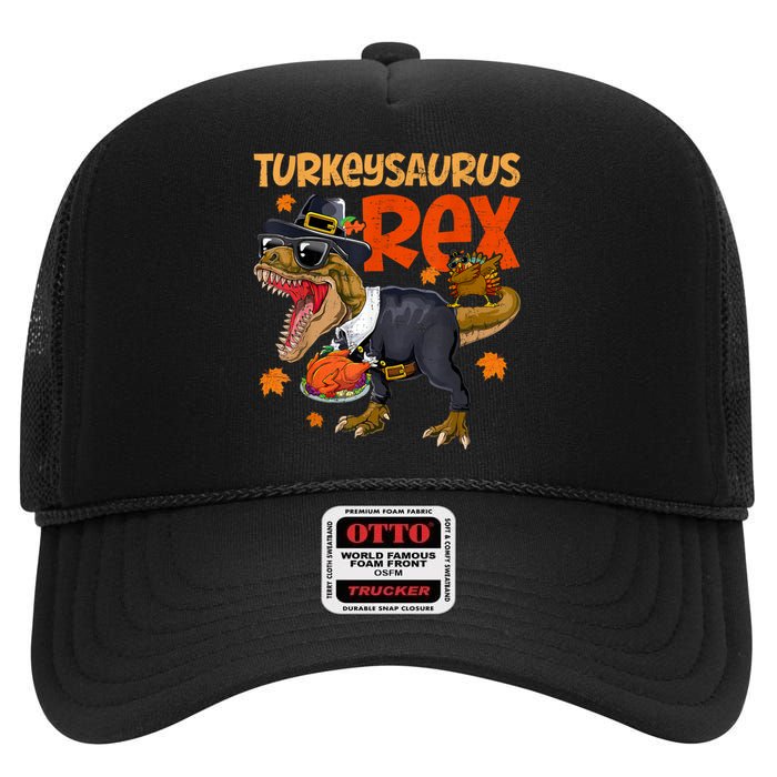 Turkey Saurus Rex Thanksgiving Dinosaur Turkey High Crown Mesh Back Trucker Hat