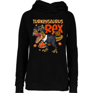 Turkey Saurus Rex Thanksgiving Dinosaur Turkey Womens Funnel Neck Pullover Hood