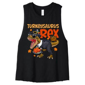 Turkey Saurus Rex Thanksgiving Dinosaur Turkey Women's Racerback Cropped Tank