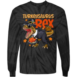 Turkey Saurus Rex Thanksgiving Dinosaur Turkey Tie-Dye Long Sleeve Shirt