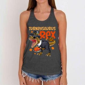 Turkey Saurus Rex Thanksgiving Dinosaur Turkey Women's Knotted Racerback Tank