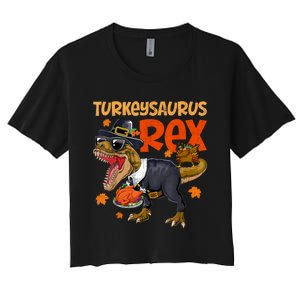 Turkey Saurus Rex Thanksgiving Dinosaur Turkey Women's Crop Top Tee