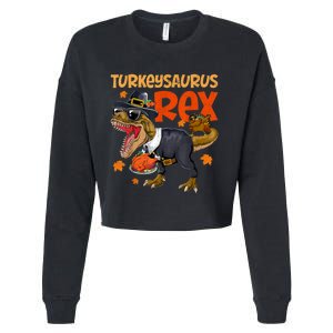 Turkey Saurus Rex Thanksgiving Dinosaur Turkey Cropped Pullover Crew