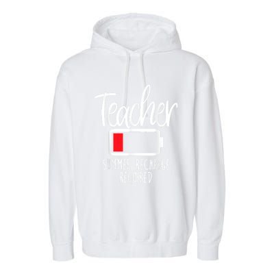 Teacher Summer Recharge Required Last Day School Women Funny Garment-Dyed Fleece Hoodie