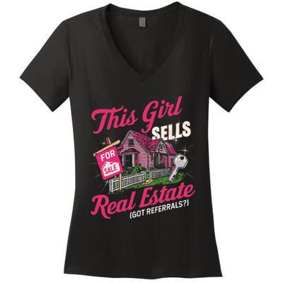 This Sells Real Estate Got Referrals Realtor Women's V-Neck T-Shirt