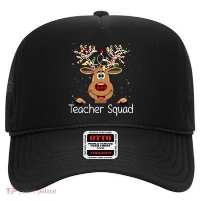 Teacher Squad Reindeer Christmas Holiday High Crown Mesh Back Trucker Hat