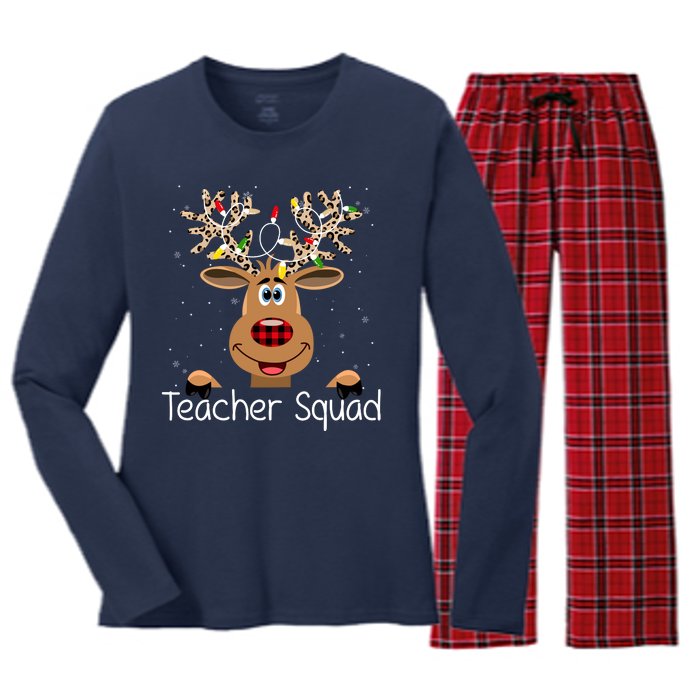 Teacher Squad Reindeer Christmas Holiday Women's Long Sleeve Flannel Pajama Set 