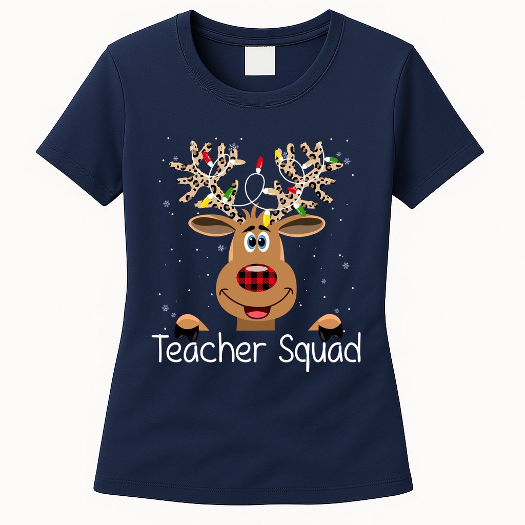 Teacher Squad Reindeer Christmas Holiday Womens T-Shirt