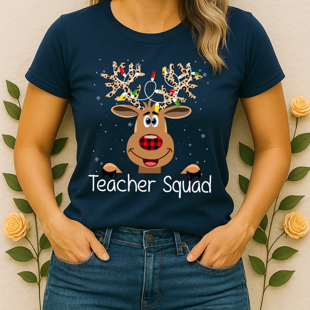Teacher Squad Reindeer Christmas Holiday Womens T-Shirt