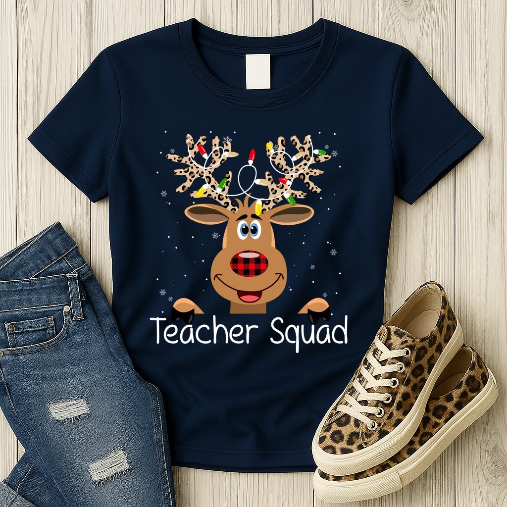 Teacher Squad Reindeer Christmas Holiday Womens T-Shirt