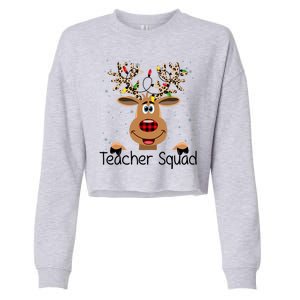 Teacher Squad Reindeer Christmas Holiday Cropped Pullover Crew