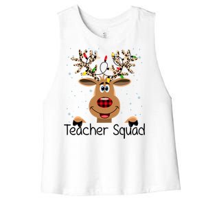 Teacher Squad Reindeer Christmas Holiday Women's Racerback Cropped Tank