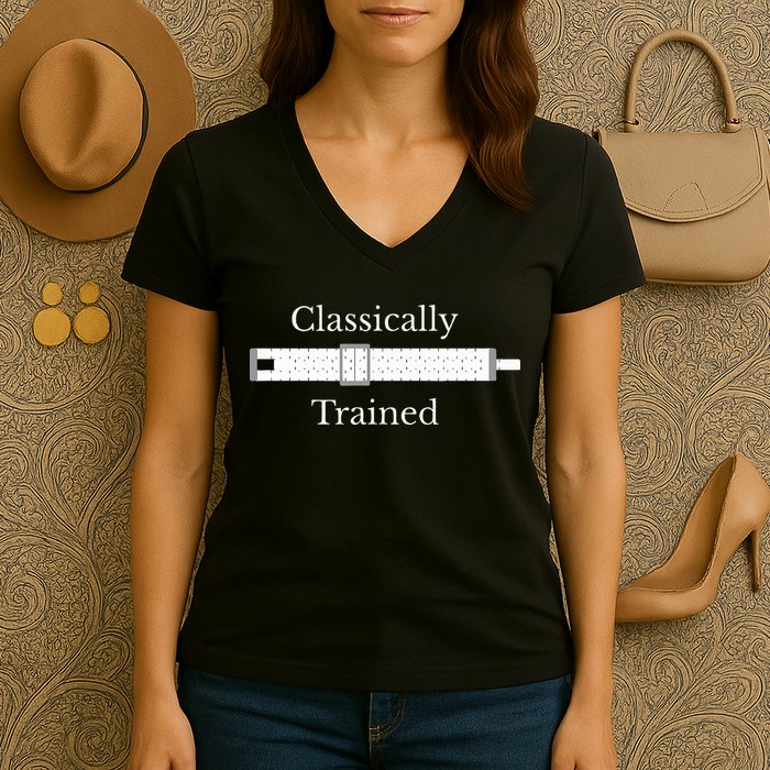 Trained Slide Rule Mechanical Analog Calculator Women's V-Neck T-Shirt