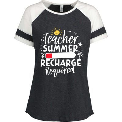 Teacher Summer Recharge Required Battery Teacher Break Enza Ladies Jersey Colorblock Tee