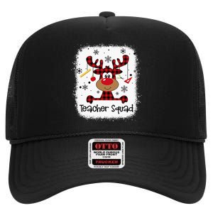 Teacher Squad Reindeer Funny Christmas Xmas Gift High Crown Mesh Back Trucker Hat