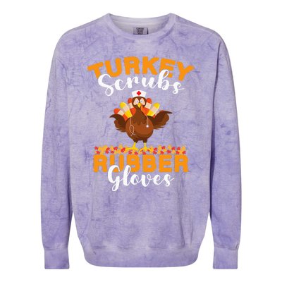 Turkey Scrubs Rubber Gloves Thanksgiving Nurse Practitioner Colorblast Crewneck Sweatshirt