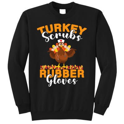 Turkey Scrubs Rubber Gloves Thanksgiving Nurse Practitioner Tall Sweatshirt