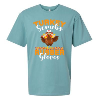 Turkey Scrubs Rubber Gloves Thanksgiving Nurse Practitioner Sueded Cloud Jersey T-Shirt