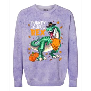 Turkey Saurus Rex Dinosaur T Rex Thanksgiving Pumpkin Gift Colorblast Crewneck Sweatshirt