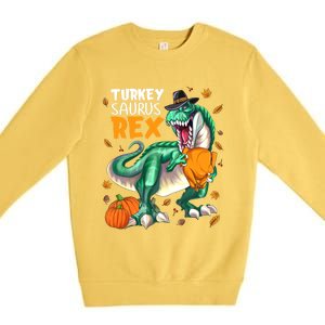 Turkey Saurus Rex Dinosaur T Rex Thanksgiving Pumpkin Gift Premium Crewneck Sweatshirt