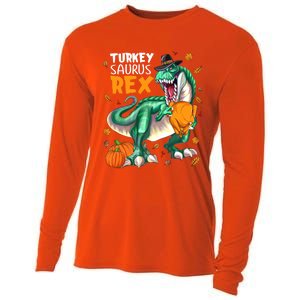 Turkey Saurus Rex Dinosaur T Rex Thanksgiving Pumpkin Gift Cooling Performance Long Sleeve Crew