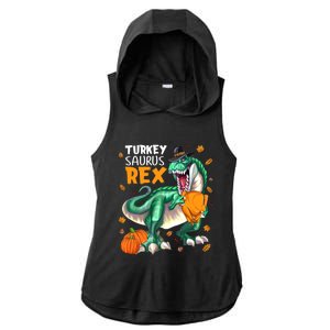 Turkey Saurus Rex Dinosaur T Rex Thanksgiving Pumpkin Gift Ladies PosiCharge Tri-Blend Wicking Draft Hoodie Tank