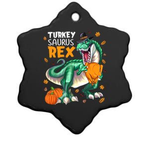 Turkey Saurus Rex Dinosaur T Rex Thanksgiving Pumpkin Gift Ceramic Star Ornament