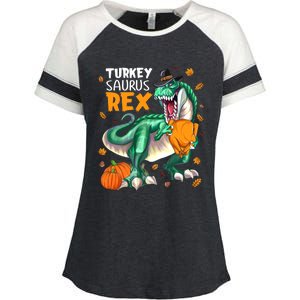 Turkey Saurus Rex Dinosaur T Rex Thanksgiving Pumpkin Gift Enza Ladies Jersey Colorblock Tee