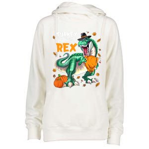 Turkey Saurus Rex Dinosaur T Rex Thanksgiving Pumpkin Gift Womens Funnel Neck Pullover Hood