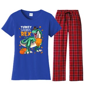 Turkey Saurus Rex Dinosaur T Rex Thanksgiving Pumpkin Gift Women's Flannel Pajama Set