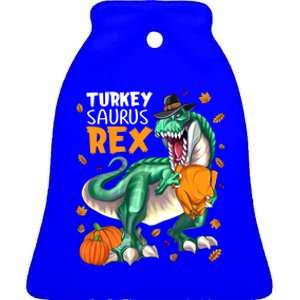 Turkey Saurus Rex Dinosaur T Rex Thanksgiving Pumpkin Gift Ceramic Bell Ornament