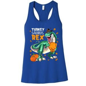 Turkey Saurus Rex Dinosaur T Rex Thanksgiving Pumpkin Gift Women's Racerback Tank