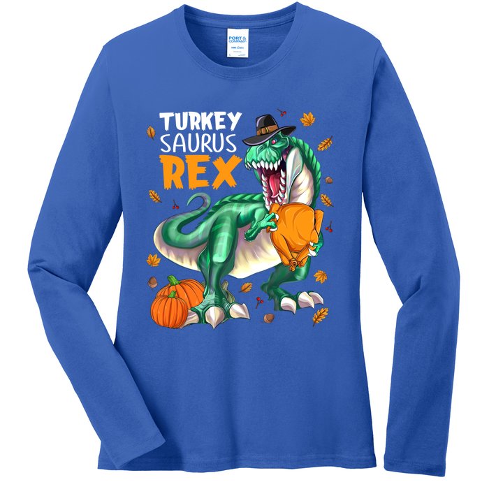 Turkey Saurus Rex Dinosaur T Rex Thanksgiving Pumpkin Gift Ladies Long Sleeve Shirt