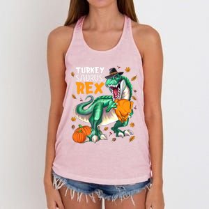 Turkey Saurus Rex Dinosaur T Rex Thanksgiving Pumpkin Gift Women's Knotted Racerback Tank