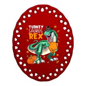 Turkey Saurus Rex Dinosaur T Rex Thanksgiving Pumpkin Gift Ceramic Oval Ornament