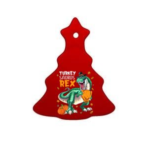 Turkey Saurus Rex Dinosaur T Rex Thanksgiving Pumpkin Gift Ceramic Tree Ornament