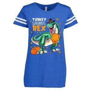 Turkey Saurus Rex Dinosaur T Rex Thanksgiving Pumpkin Gift Enza Ladies Jersey Football T-Shirt