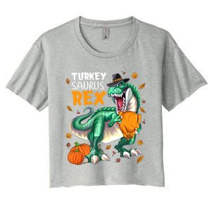 Turkey Saurus Rex Dinosaur T Rex Thanksgiving Pumpkin Gift Women's Crop Top Tee