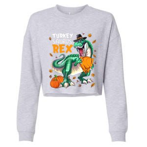 Turkey Saurus Rex Dinosaur T Rex Thanksgiving Pumpkin Gift Cropped Pullover Crew