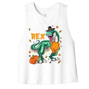 Turkey Saurus Rex Dinosaur T Rex Thanksgiving Pumpkin Gift Women's Racerback Cropped Tank