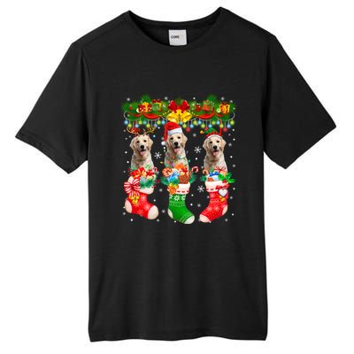 Three Santa Reindeer Elf Labrador Retrievers In Xmas Socks Gift Tall Fusion ChromaSoft Performance T-Shirt