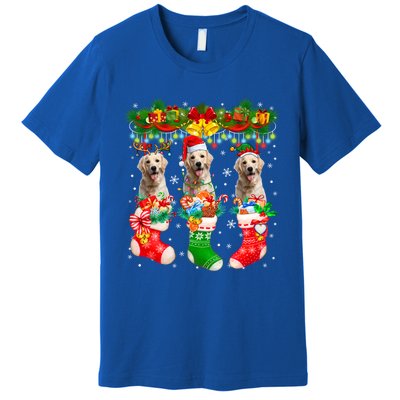 Three Santa Reindeer Elf Labrador Retrievers In Xmas Socks Gift Premium T-Shirt