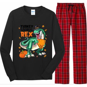 Turkey Saurus Rex Dinosaur T Rex Thanksgiving Pumpkin Gift Long Sleeve Pajama Set