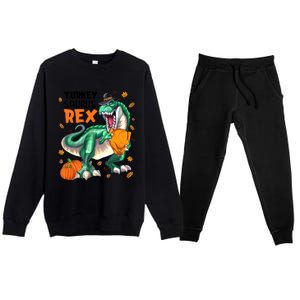 Turkey Saurus Rex Dinosaur T Rex Thanksgiving Pumpkin Gift Premium Crewneck Sweatsuit Set