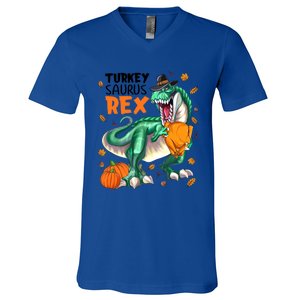 Turkey Saurus Rex Dinosaur T Rex Thanksgiving Pumpkin Gift V-Neck T-Shirt