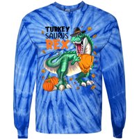 Turkey Saurus Rex Dinosaur T Rex Thanksgiving Pumpkin Gift Tie-Dye Long Sleeve Shirt