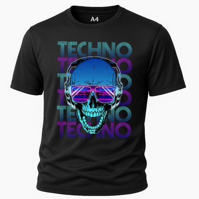 Techno Skull Raver Design Skull Techno Cooling Performance Crew T-Shirt