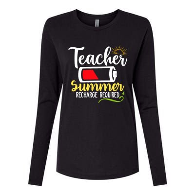 Teacher Summer Recharge Required Last Day School Vacation Womens Cotton Relaxed Long Sleeve T-Shirt